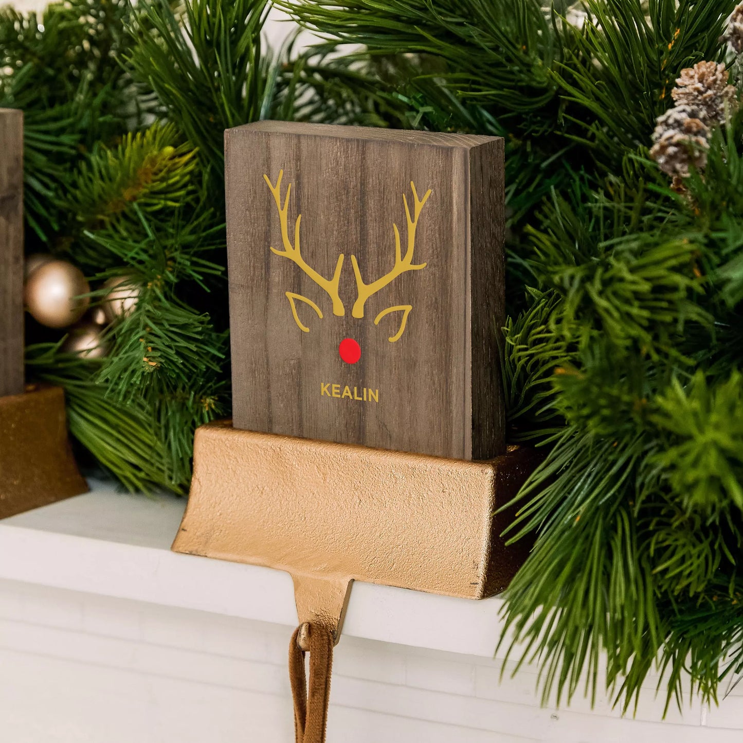 Personalized Stocking Holder with Weighted Base - Rudolph