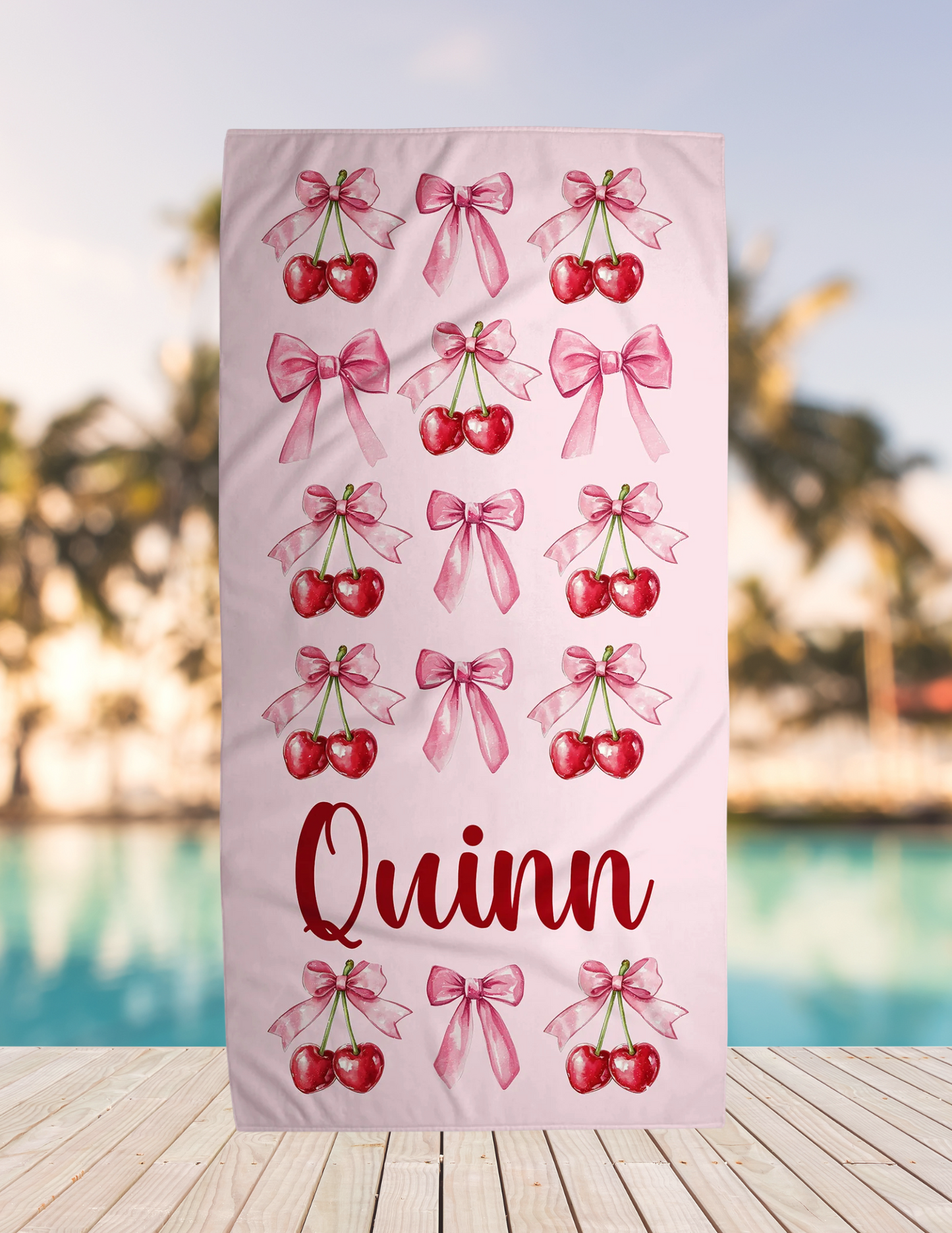 Pink Cherry Bows Towel