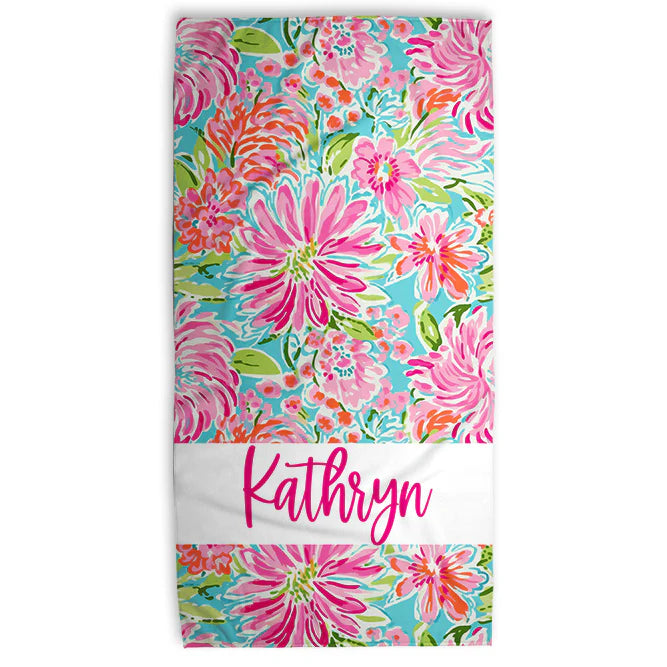 Preppy Personalized Flower Beach Towel