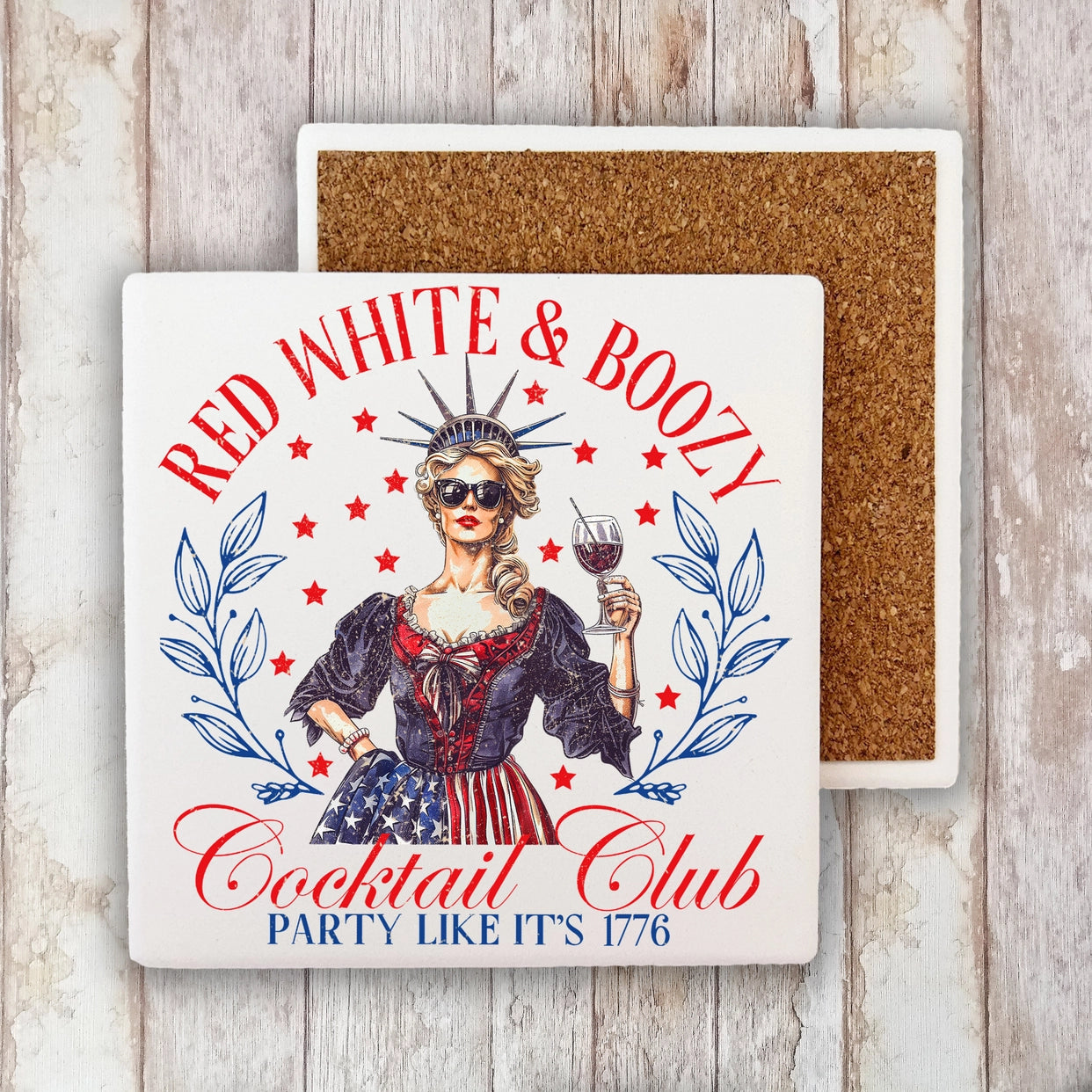 Red White & Boozy Patriotic Set of 4 Stone Coaster