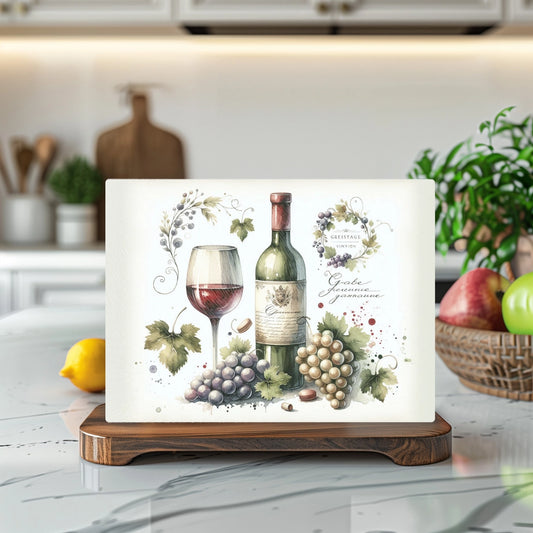 Red Wine & Grapes Tempered Glass Cutting & Serving Board