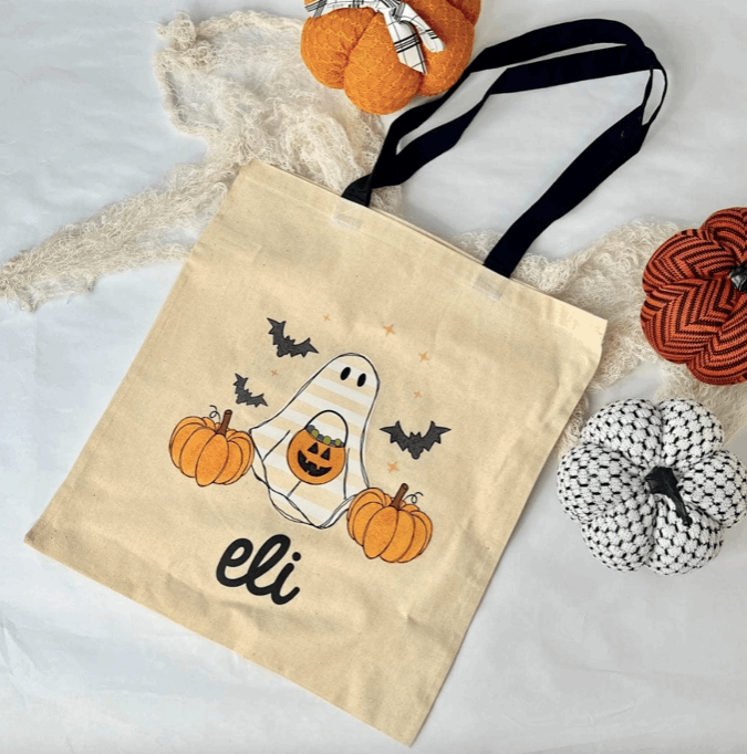 People People Personalized Halloween Tote Bags w/Name for Girls Boys -  Custom Candy Trick or Treating - Customized Kids Party Favors - Canvas  Goodie