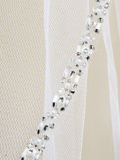 Rhinestone Edge Fingertip Veil Pearls, Beads & Crystals - Ivory - NY Gift Boutique