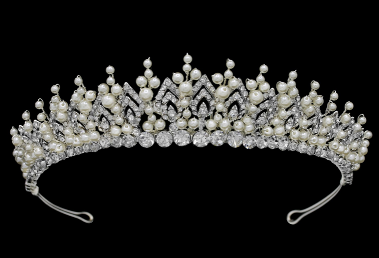 "Diana" Ivory Freshwater Pearl, Clear Crystal Tiara