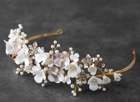 Gold Bridal Ivory & Hand Painted Matte Blush Flower Crown