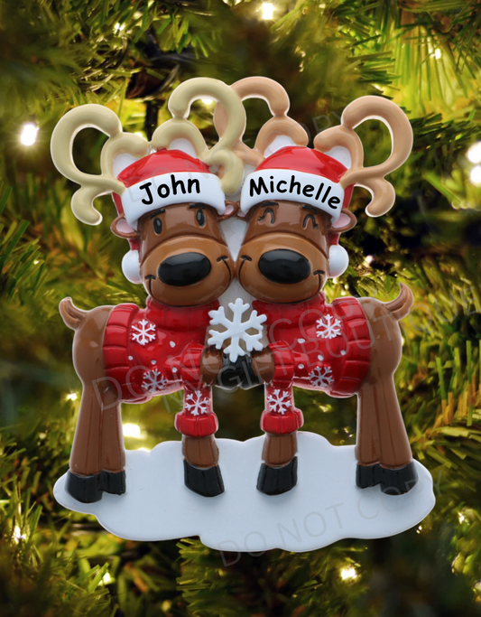 Festive Reindeer Family with Snowflake Ornament