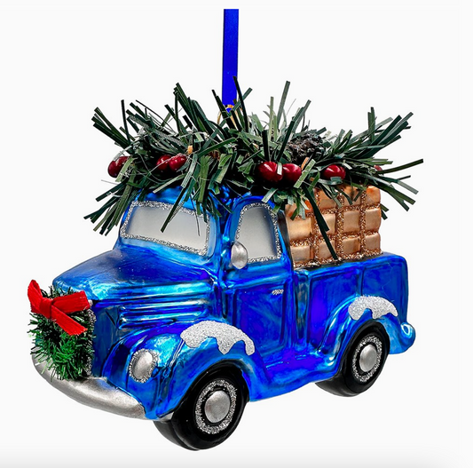 A Marvelous Blue Christmas Set of 4 Glass Ornaments