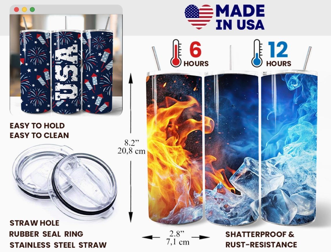 Fireworks USA 20oz Tumbler with Lid and Straw