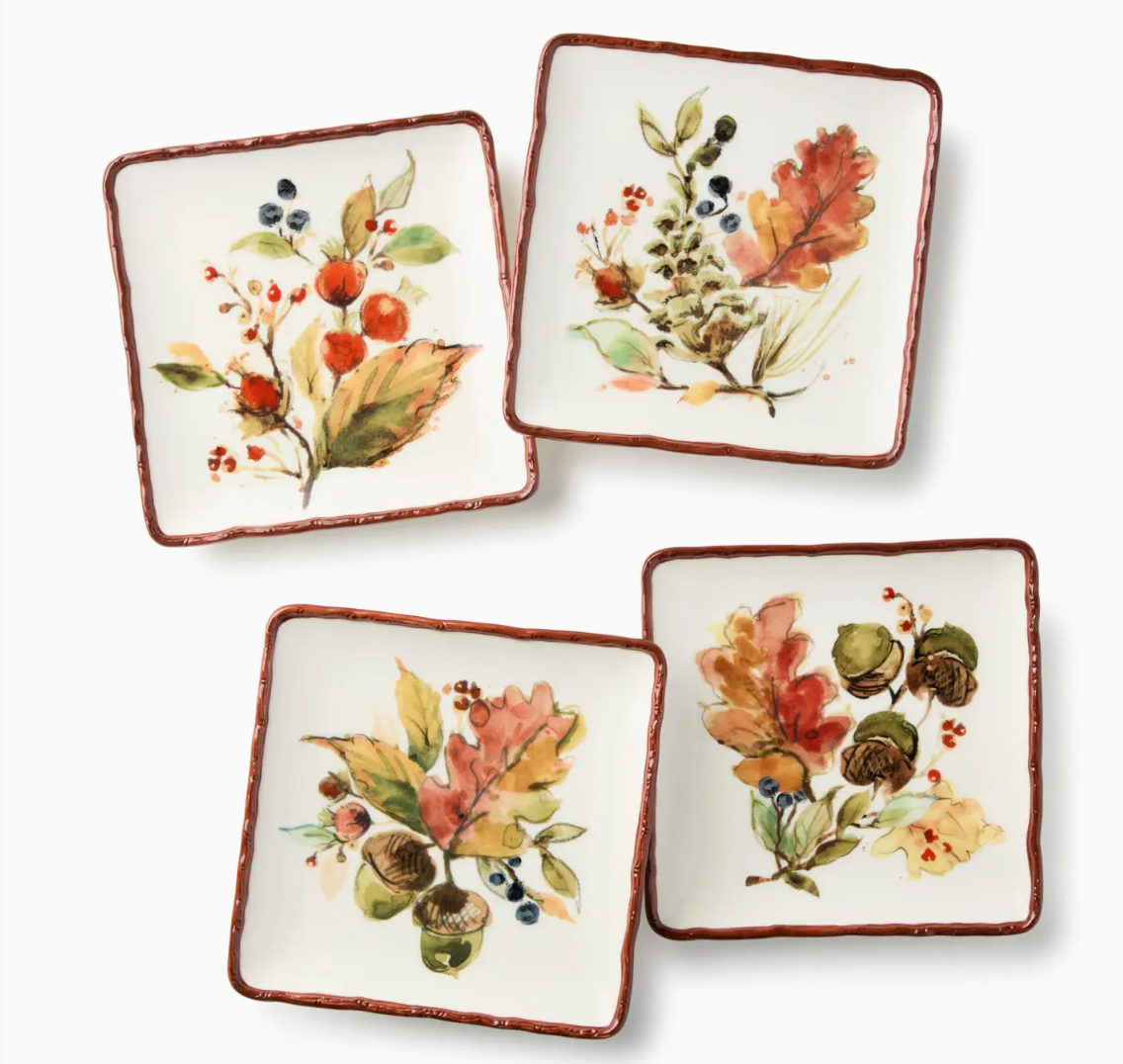 Autumn Meadows Canape Plates, 6" 4 Asst. Set of 4