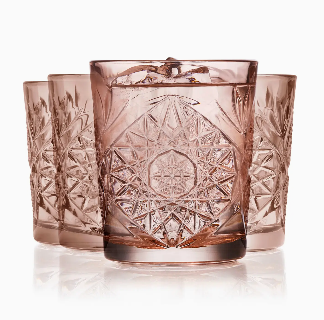 Libbey Hobstar Double Old Fashioned Glasses, 12oz, Rose, Set of 4