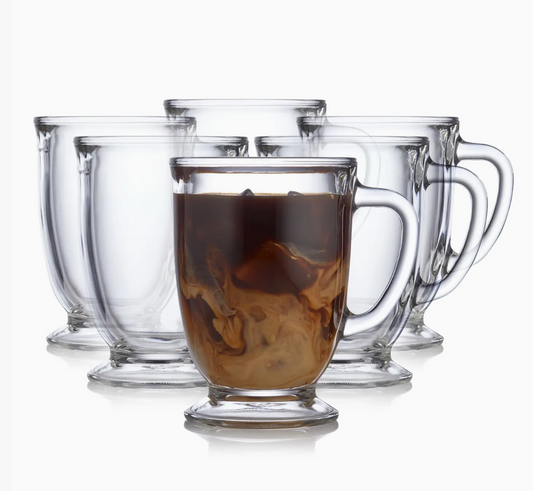 Libbey Kona Glass Coffee Mugs, 16-ounce, Set of 6