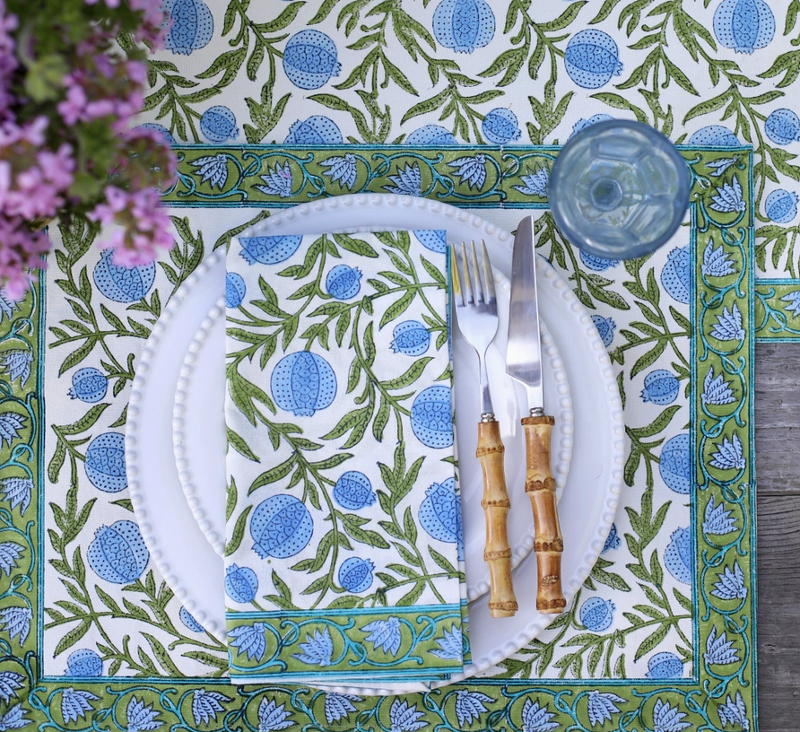 Pomegranate Blue Cloth Napkins Set of 4
