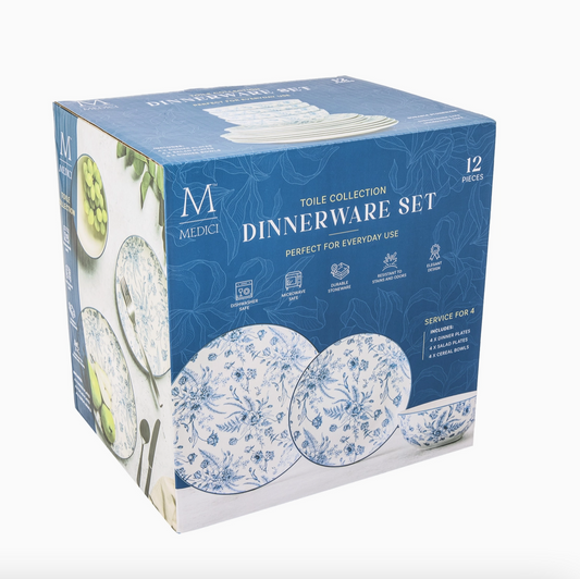 12pc Toile Dinnerware Set - Blazer - NY Gift Boutique
