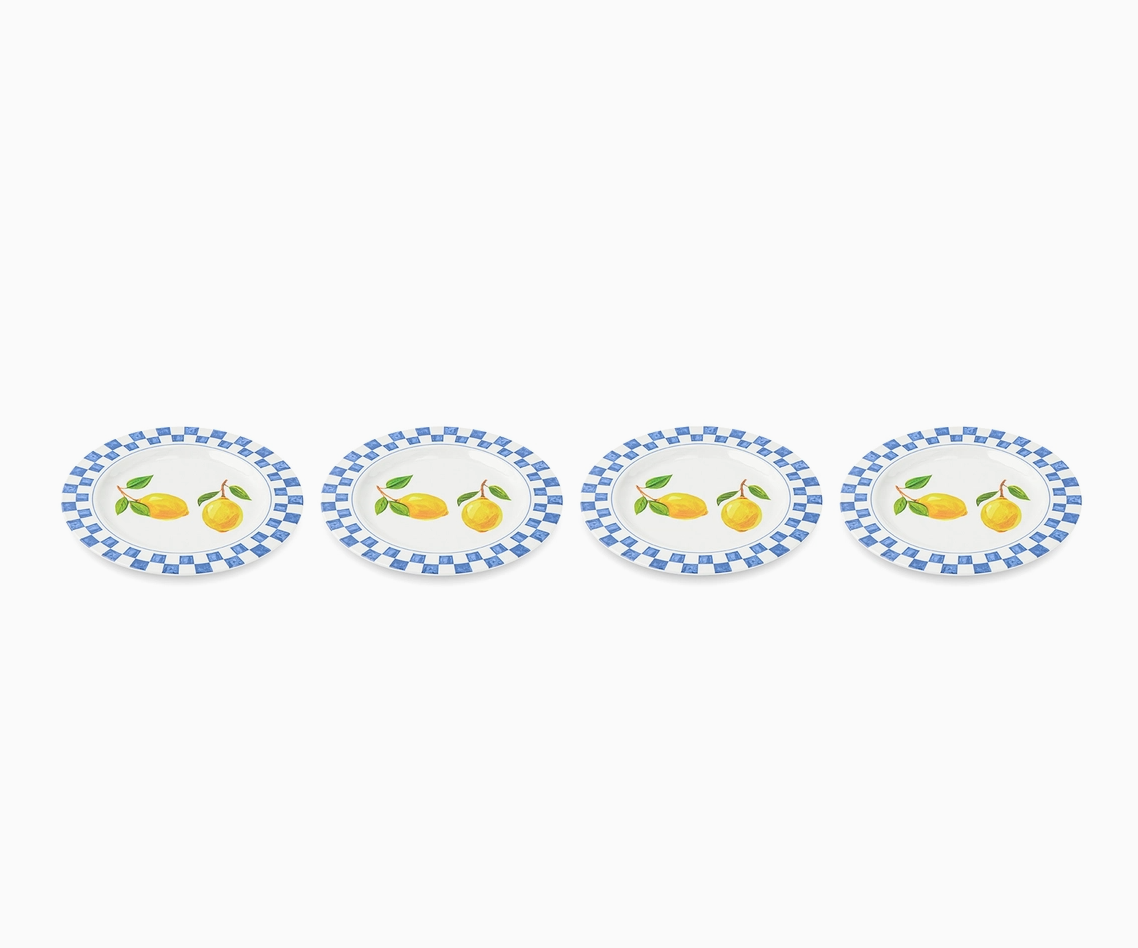 4pk 11" Melamine Dinner Plates - Lemon Check