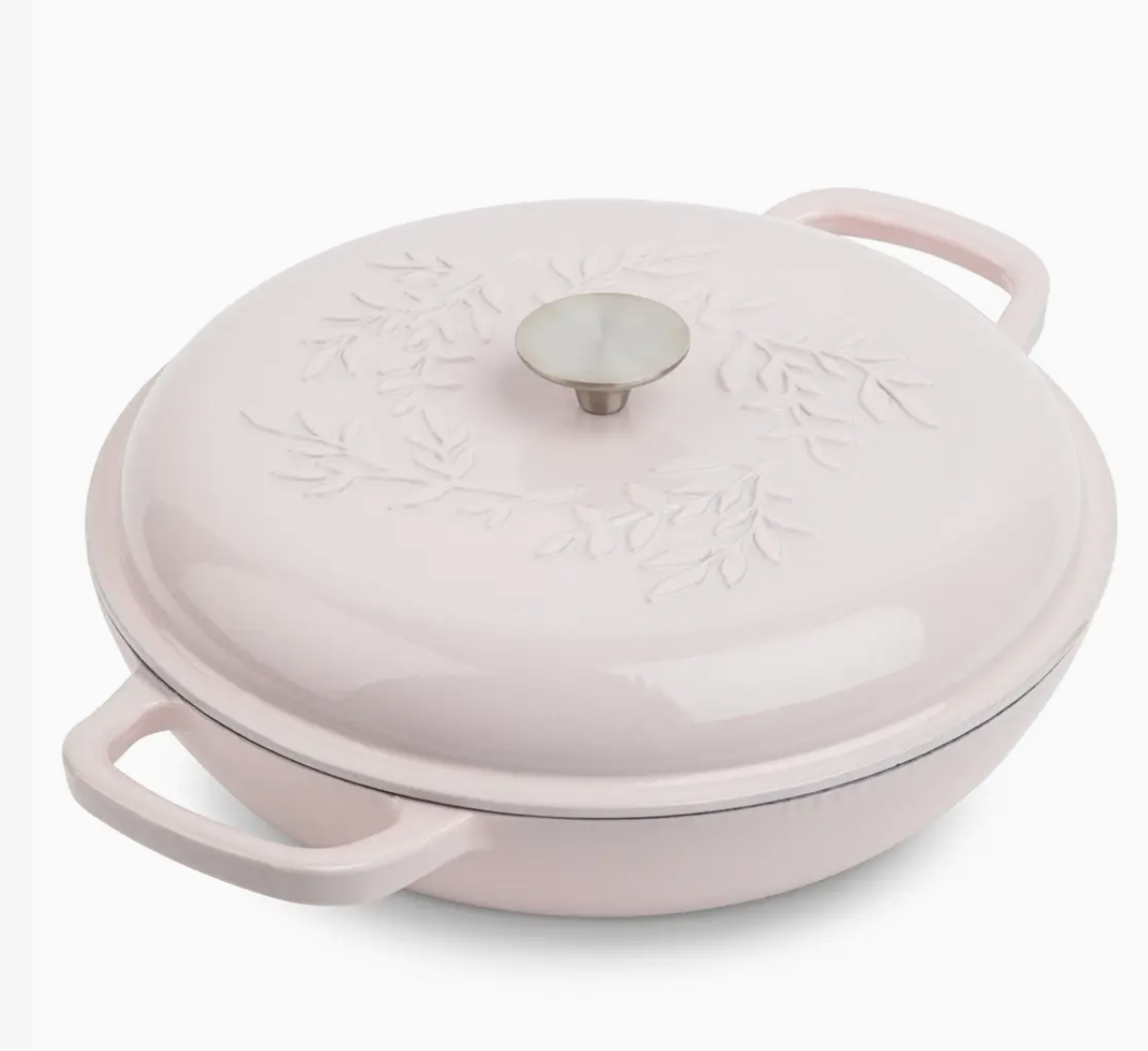 4qt Cast Iron Debossed Shallow Casserole - Pale Pink