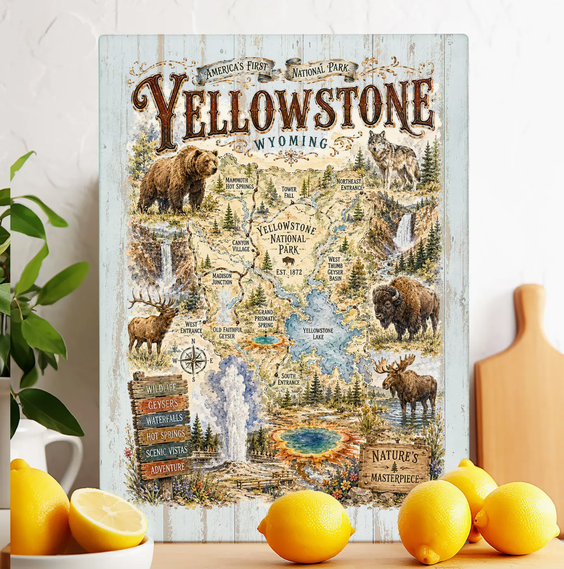 Yellowstone Wyoming Souvenir Glass Cutting Board