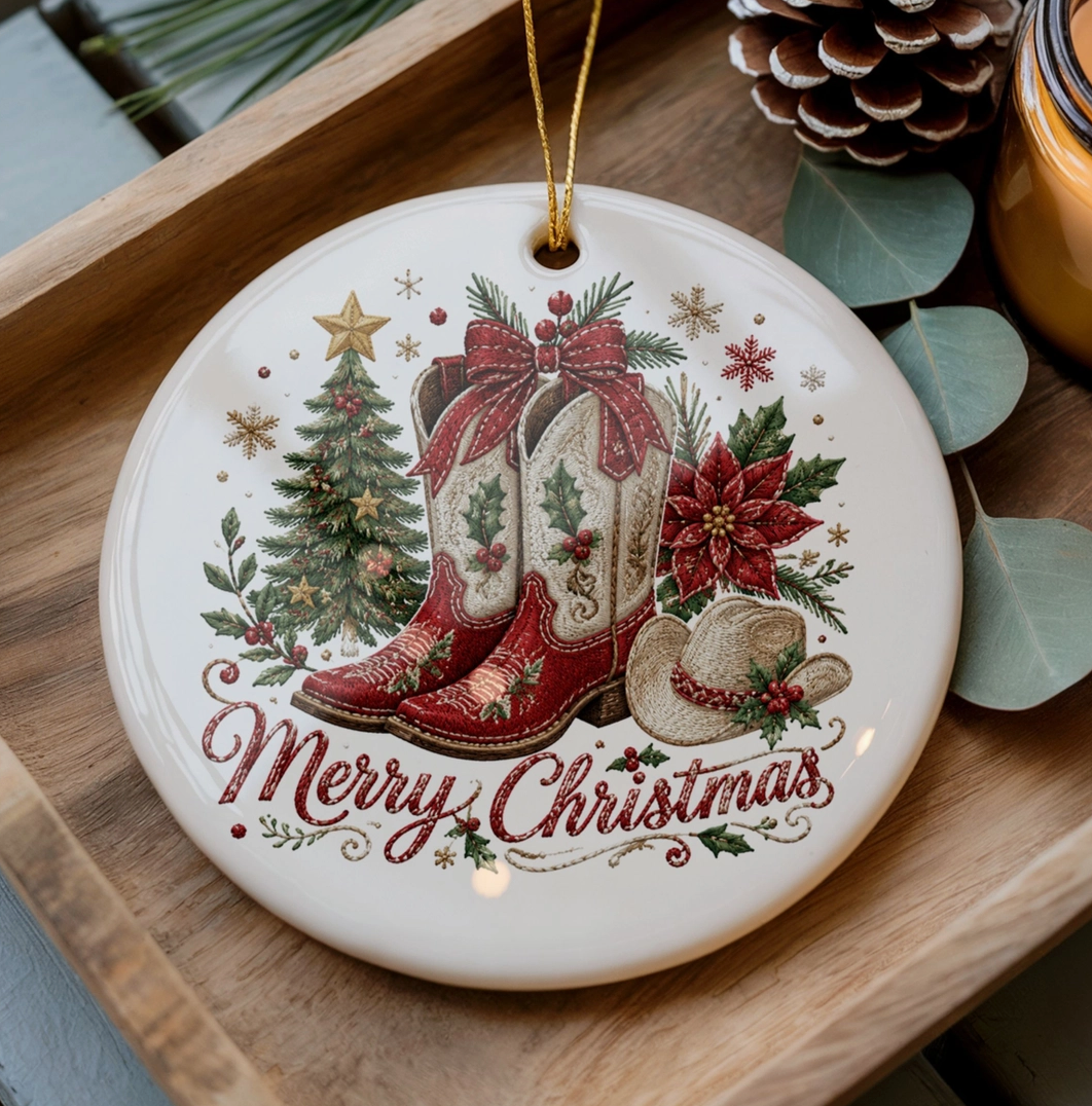 Cowgirl Boots Country Christmas Ornament