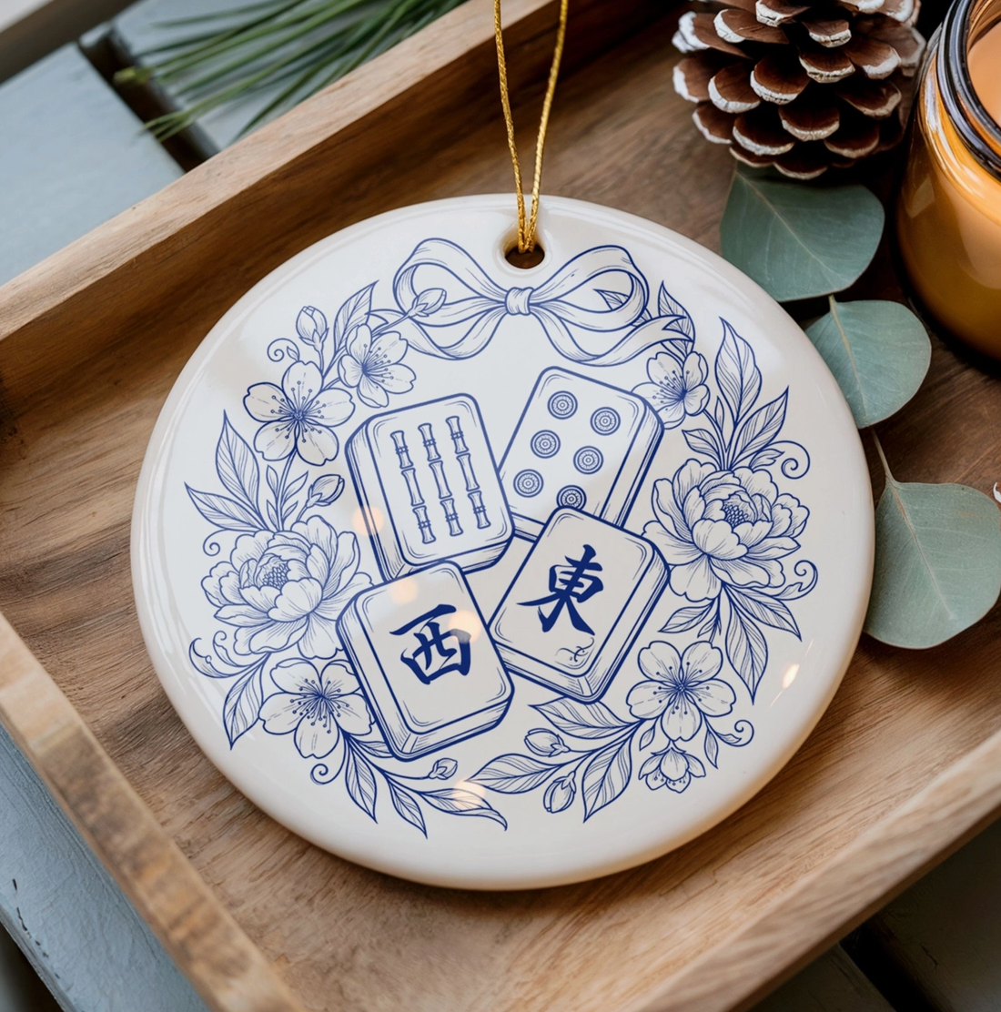 Blue & White Mahjong Christmas Ornament