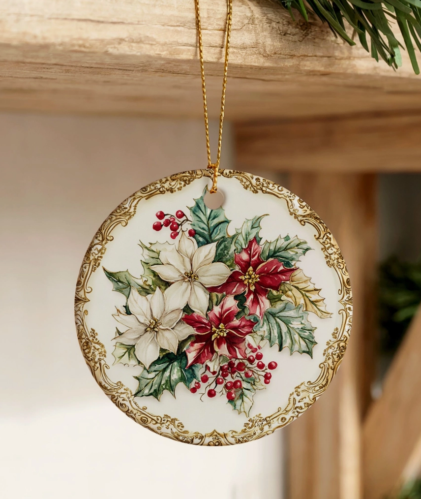 Vintage Poinsettia Christmas Ornament