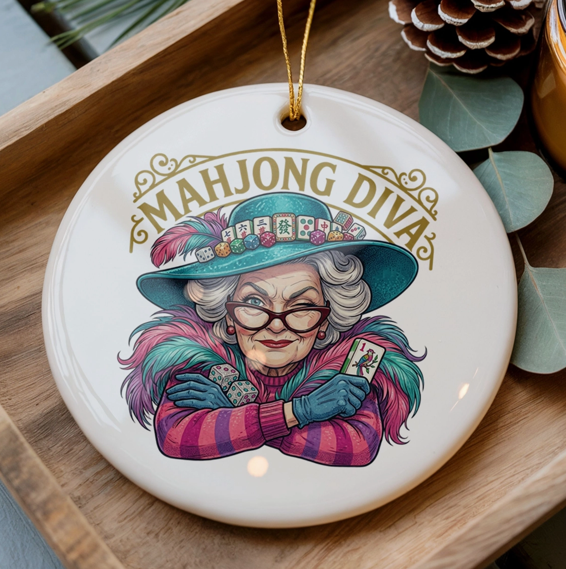 Mahjong Diva Christmas Ornament