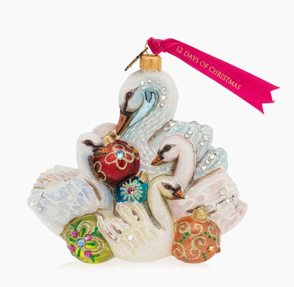 Jay Strongwater Seven Swans-A-Swimming Glass Ornament – 12 Days of Christmas