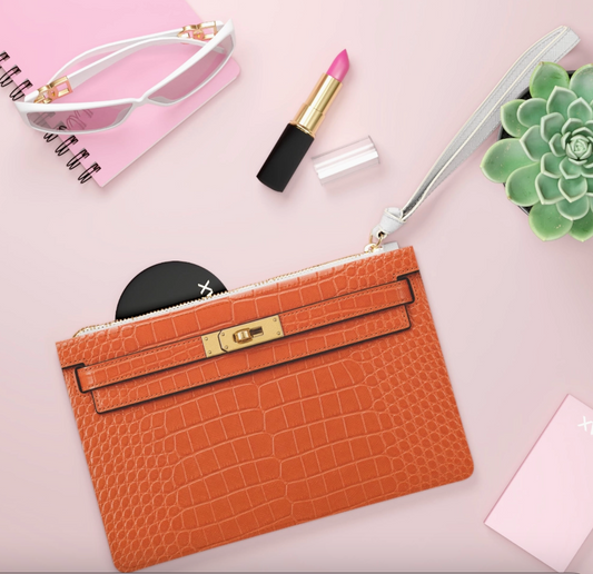 Canal Street Orange Faux Croc Clutch – NYC-Inspired Wristlet