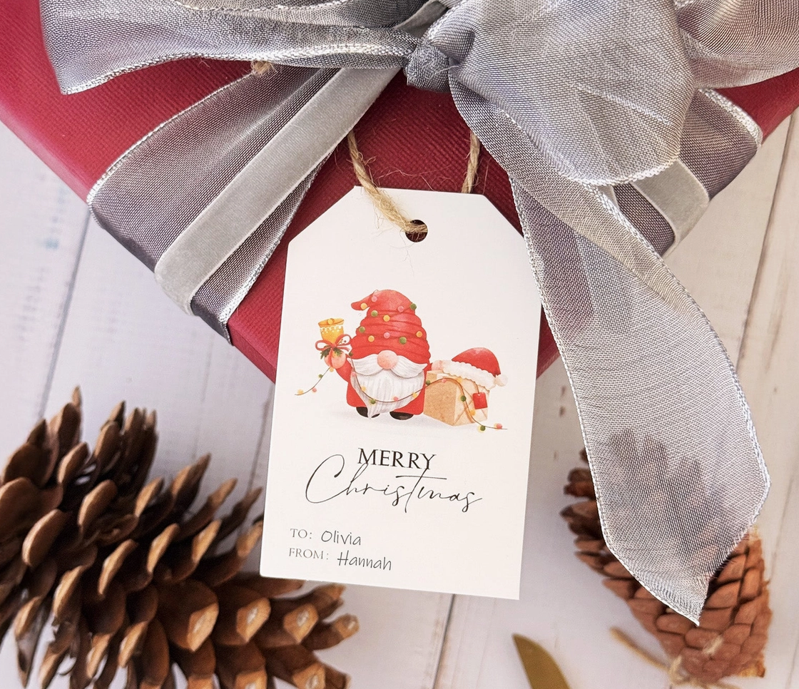 Merry Christmas Gift Tags with Jute String – 100 Pack, 5 Holiday Designs