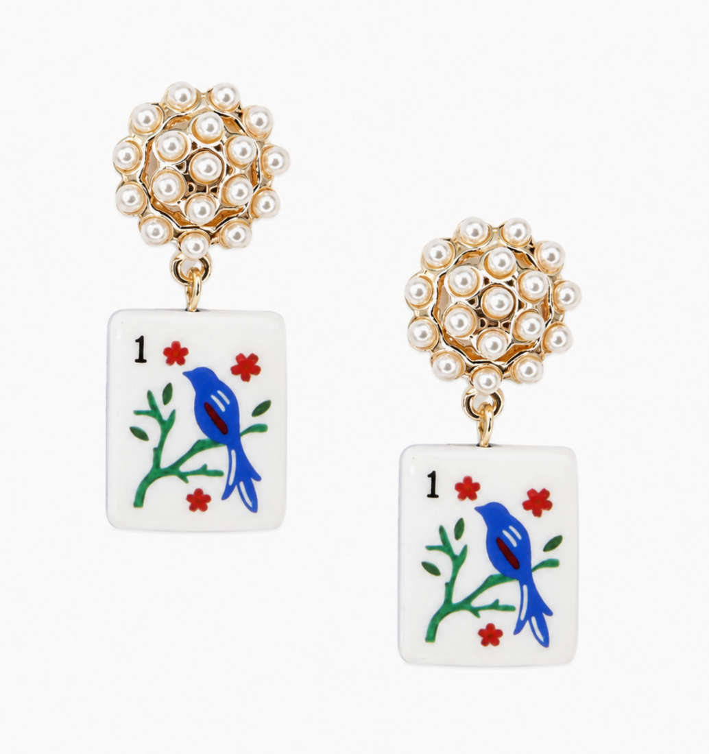 Ellison + Young Mahjong Tile Pearl Cluster Drop Earrings – 5 Styles