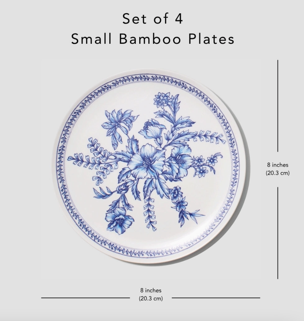 Coterie Bamboo Blue Toile Small Plates – Set of 4