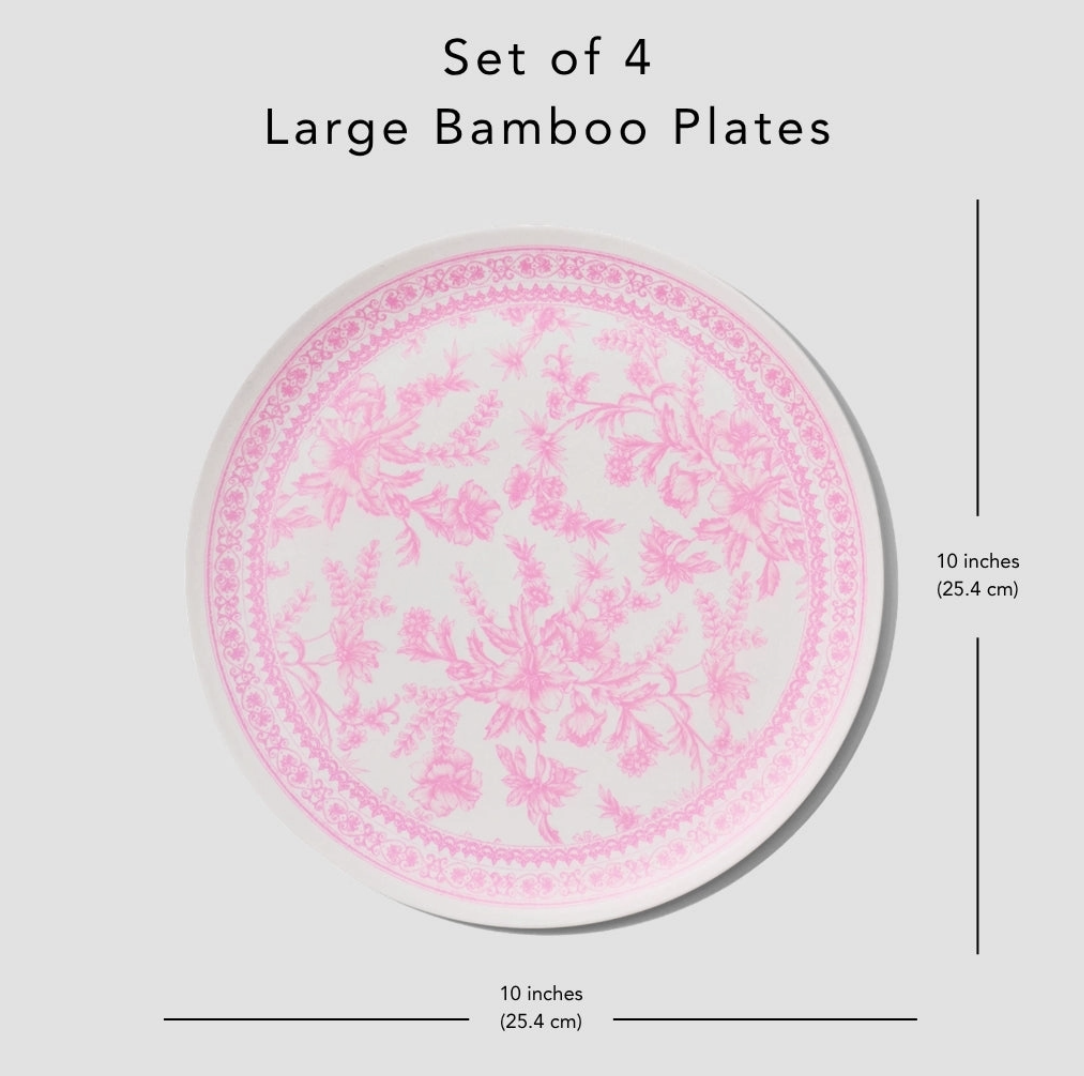 Coterie Bamboo Pink Toile Large Plates – Set of 4
