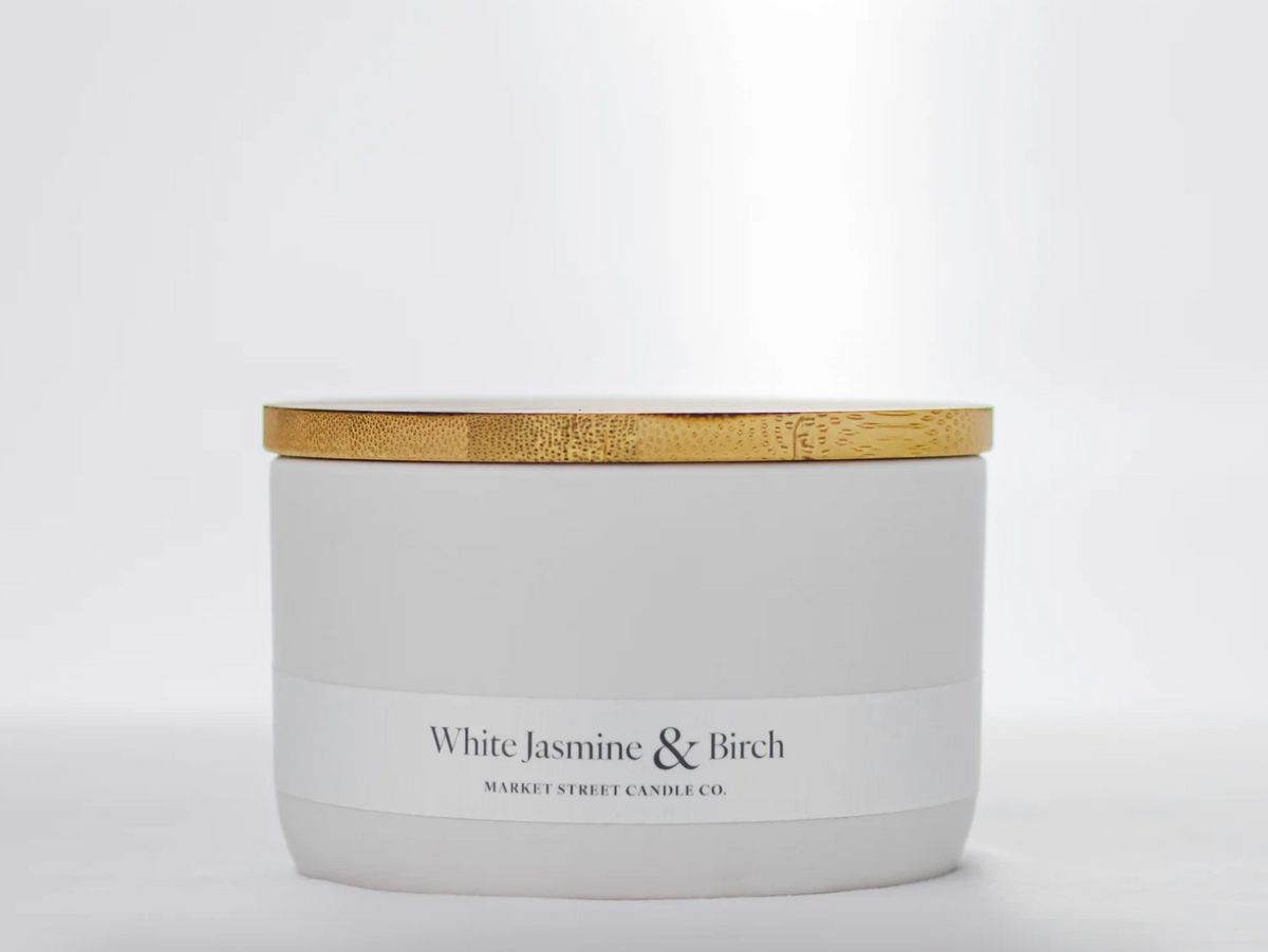 White Jasmine & Birch 16 oz Three-Wick Ceramic Soy Candle