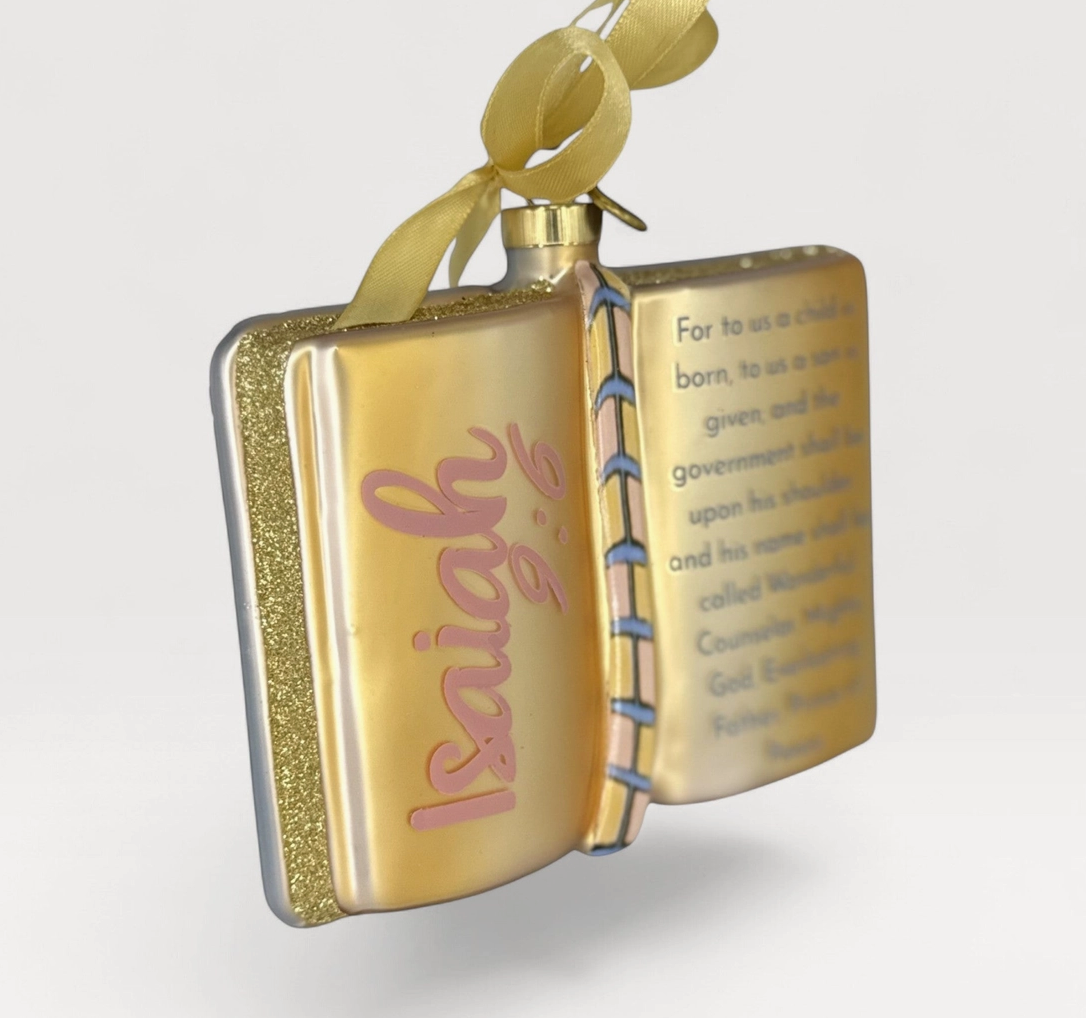 2026 First Edition Isaiah 9:6 Bible Blown Glass Christmas Ornament