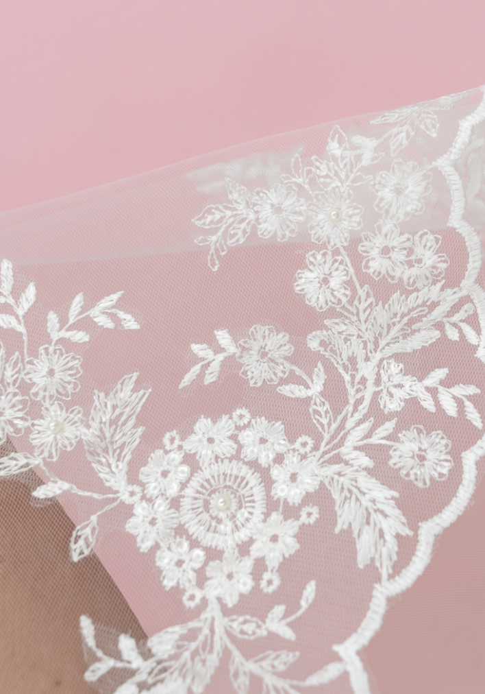 Delicate Lace Edge Fingertip Wedding Veil – 48"