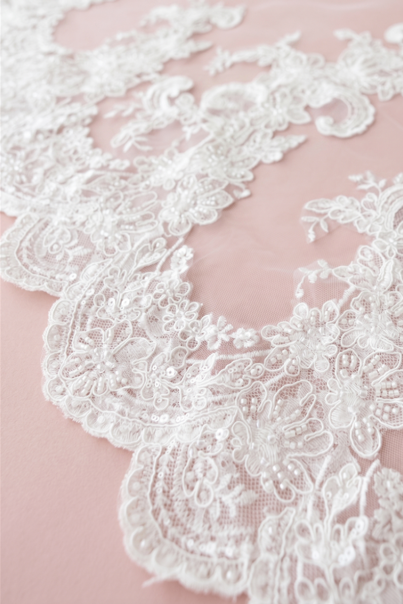 Botanical Lace Cathedral Wedding Veil with Beading & Sequins – 120"