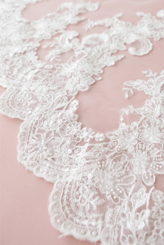Botanical Lace Cathedral Wedding Veil with Beading & Sequins – 120" - NY Gift Boutique