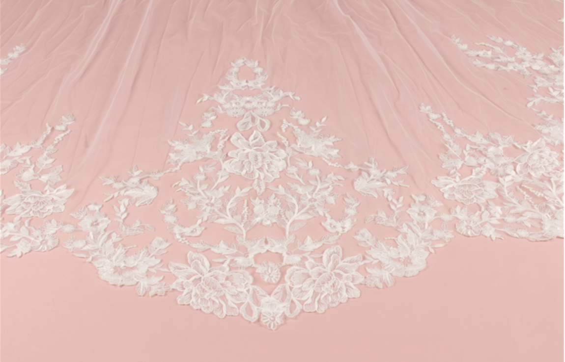 Royal Cathedral Wedding Veil with Graduated Botanical Lace – 132"