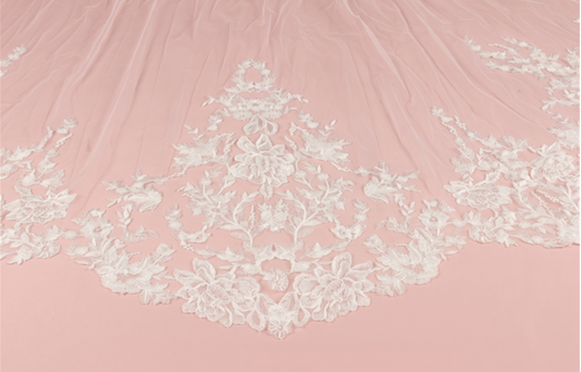 Royal Cathedral Wedding Veil with Graduated Botanical Lace – 132" - NY Gift Boutique