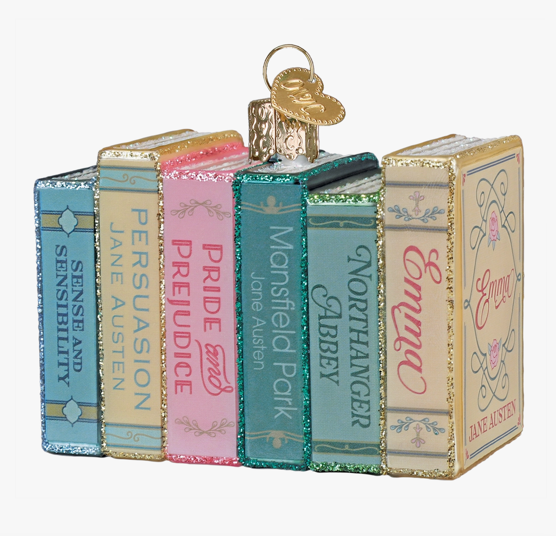 Jane Austen Books Glass Christmas Ornament