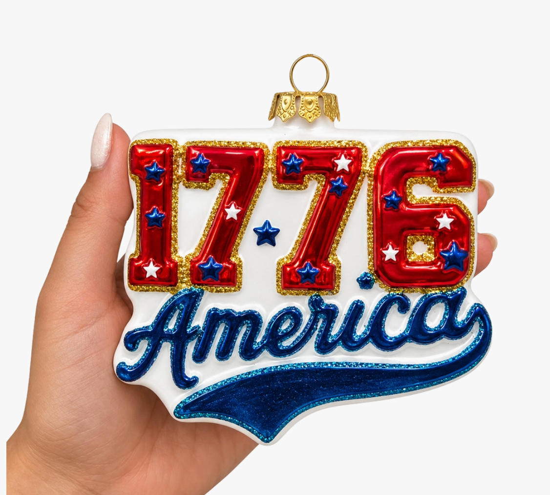 America 1776 Patriotic Glass Ornament – USA 250th Anniversary