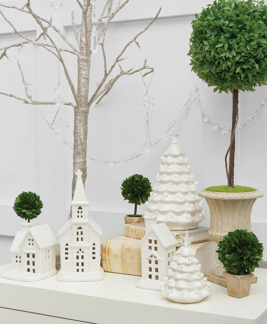 White LED Ceramic Christmas Tree Figurine 8"