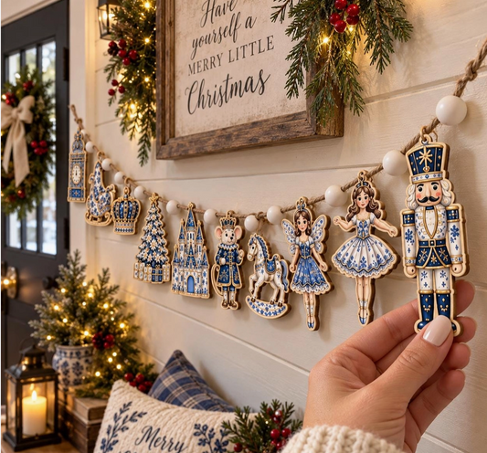Blue Delft Nutcracker Wooden Christmas Garland