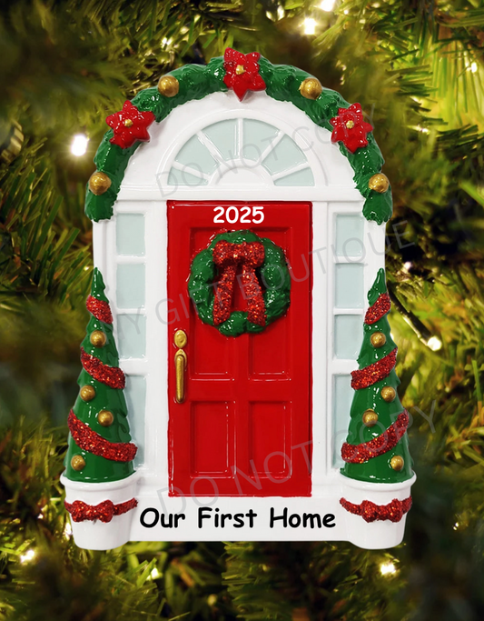 Red Door with Wreath Personalized Ornament