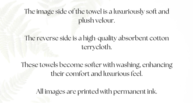Text describing towel details on a white background