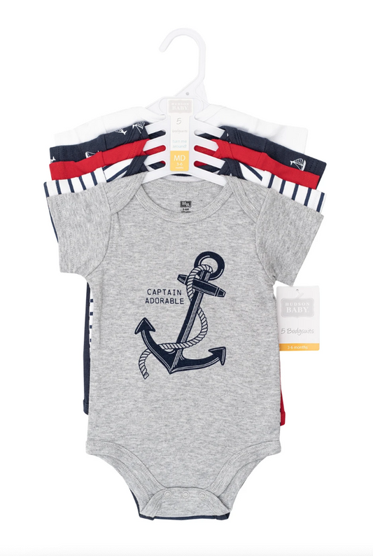 Hudson Baby Cotton Bodysuits 5-Pack, Nautical Anchor - NY Gift Boutique