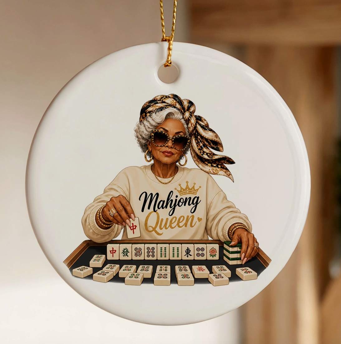 Mahjong Queen Ceramic Christmas Orname