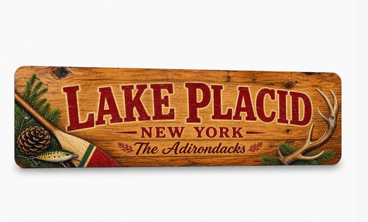 Lake Placid New York Metal Sign – 15" x 5", 4 Styles