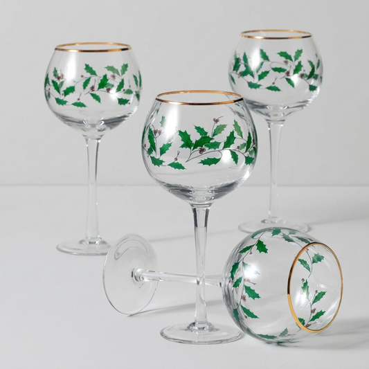 Lenox Berry Garland Gold Rim Wine Glasses – Set of 4