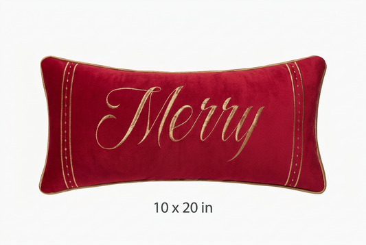 Christmas Merry Red & Gold Embroidered Lumbar Throw Pillow