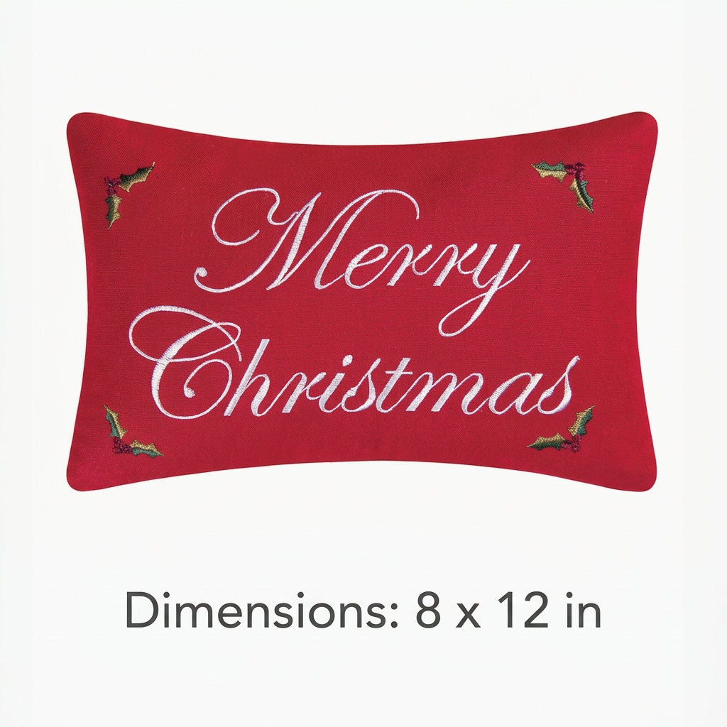 Merry Christmas Holly Embroidered Red Throw Pillow – 8 x 12 - NY Gift Boutique
