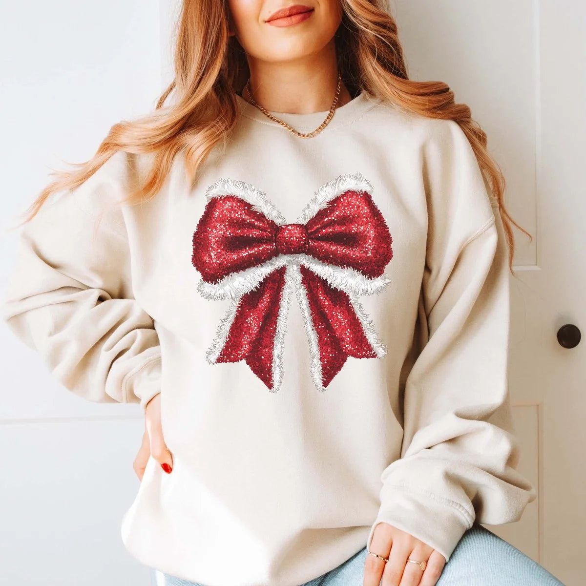 Sparkly Santa Bow Graphic Sweatshirt